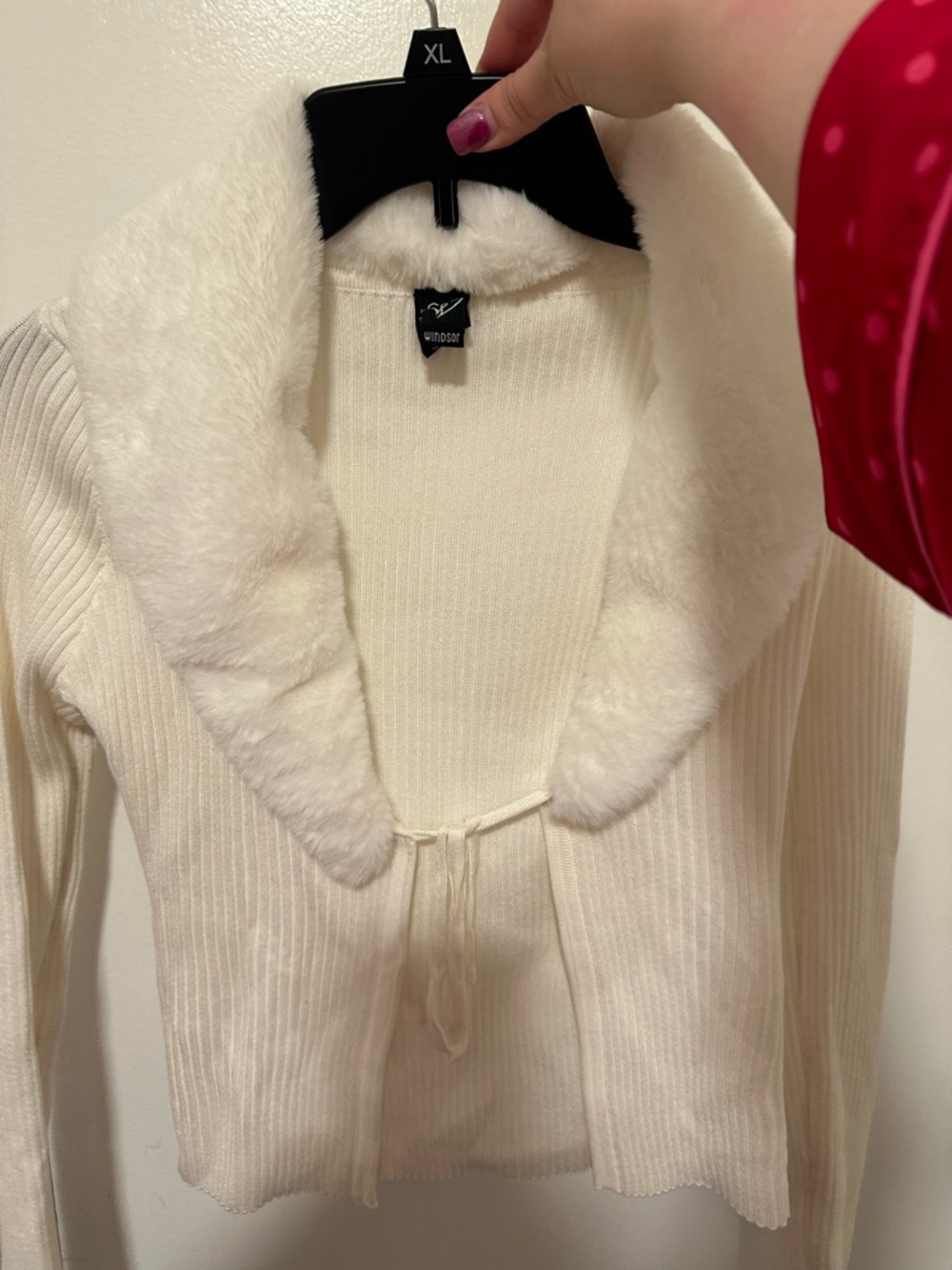 Windsor Ivory Ribbed Sweater with Faux Fur Collar